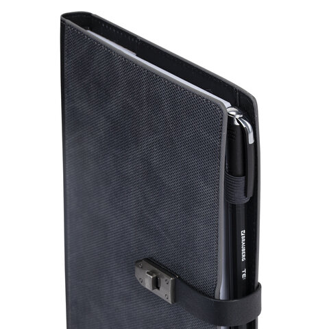 Ежедневник недатированный А5 152х220 мм BRAUBERG "Sirius", под кожу, застежка 160 л., черный, 116213 - фото 4