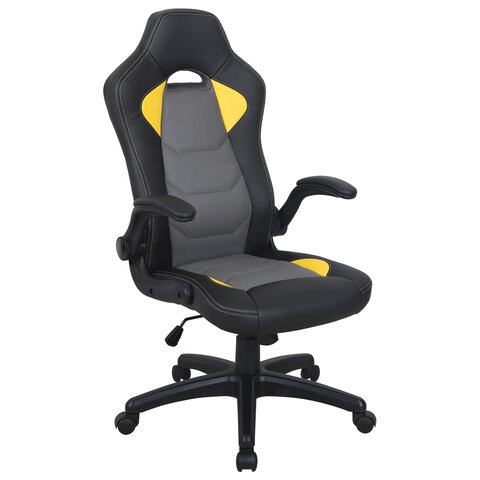 Кресло компьютерное BRABIX "Skill GM-005", откидные подлокотники, экокожа, черное/желтое, 532494 - фото 1