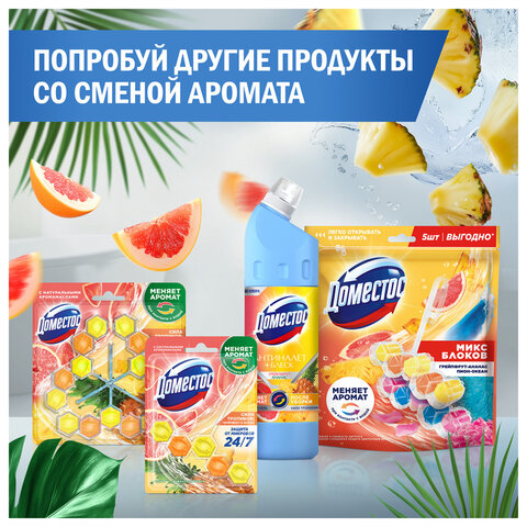 Блок туалетный подвесной твердый 2х50 г + 3х50 г, ДОМЕСТОС "Свежесть цитруса и цветочный букет" - фото 10