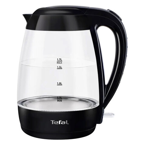 Чайник TEFAL KO450832, 1,7 л, 2400 Вт, закрытый нагревательный элемент, стекло, черный - фото 1