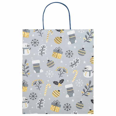 Пакет подарочный НАБОР 4 штуки новогодний 26x32x13 см, "Kraft Large", ЗОЛОТАЯ СКАЗКА, 592133 - фото 7
