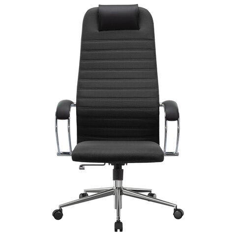 Кресло офисное МЕТТА "SU-B-10" хром, ткань-сетка, сиденье и спинка мягкие, черное - фото 6