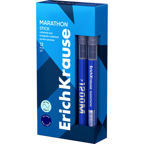 Ручка-роллер Erich Krause "Marathon", СИНЯЯ, ДЛИНА ПИСЬМА 1200 м, узел 0,5 мм, линия письма 0,4 мм, 62109 - фото 3