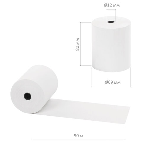 Чековая лента ТЕРМОБУМАГА 80 мм (диаметр 65-69 мм, длина 50 м, втулка 12 мм), КОМПЛЕКТ 6 шт., STAFF, 111954 - фото 3