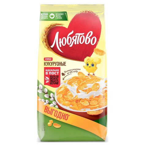 Хлопья кукурузные ЛЮБЯТОВО, 600 г, 7200088000_280 - фото 1
