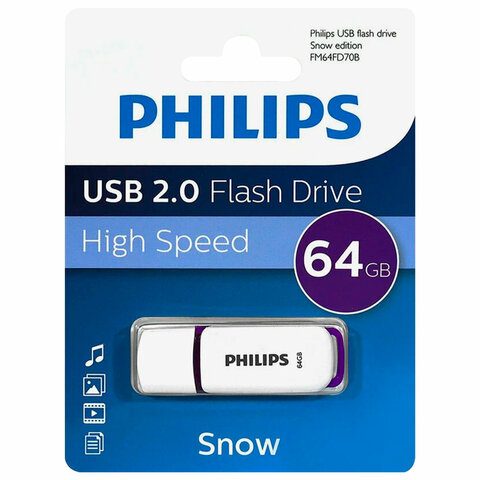 Флеш-диск 64 GB PHILIPS SNOW, разъем USB 2.0, фиолетовый, FM64FD70B/97 - фото 3