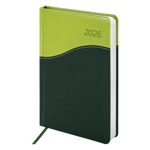 Ежедневник датированный 2026 А5 138x213 мм, BRAUBERG "Bond", под кожу, зеленый/салатовый, 117043 - фото 1