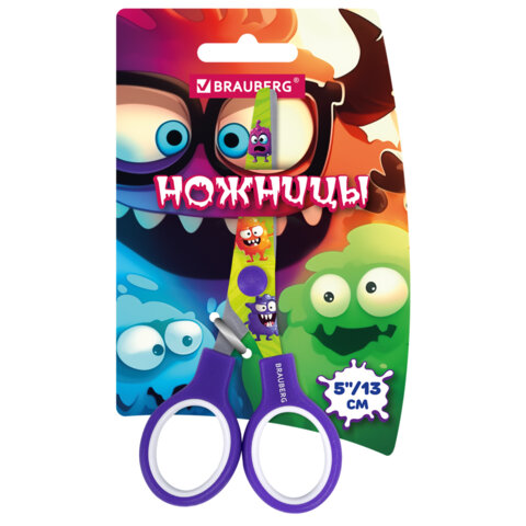 Ножницы 130 мм, сиреневые, с цветной печатью "Милые монстры", BRAUBERG CUTE MONSTERS, 238958 - фото 2