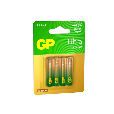 Батарейки КОМПЛЕКТ 4 шт., GP Ultra G-Tech, AAA (LR03, 24А), алкалиновые, мизинчиковые, 24AUA21-2CRSBC4 - фото 2