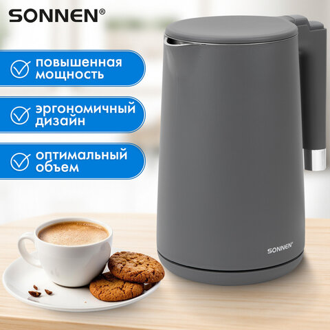 Чайник электрический с двойными стенками SONNEN KT-8719G, 1,5 л, 2200 Вт, графитовый, 454693 - фото 22