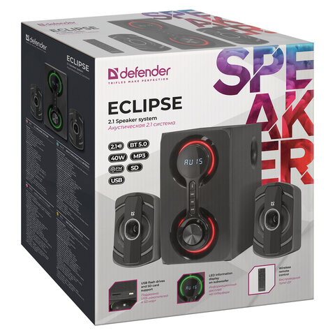 Колонки компьютерные DEFENDER Eclipse, 2.1, 40 Вт, Bluetooth, FM, USB, SD, AUX, черные, 65593 - фото 9