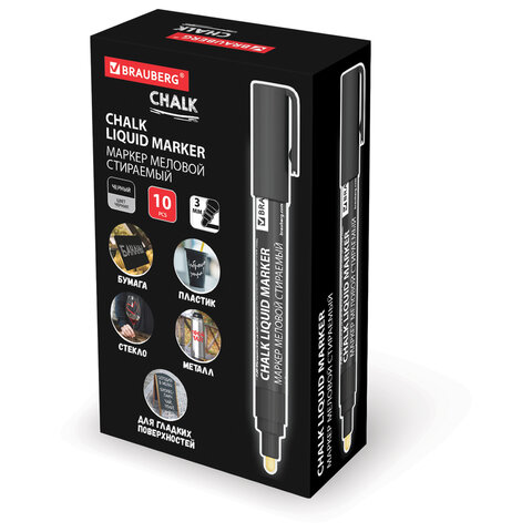 Маркер меловой CHALK LIQUID MARKER, ЧЕРНЫЙ, 3 мм, стираемый, BRAUBERG "CHALK", 152600 - фото 11