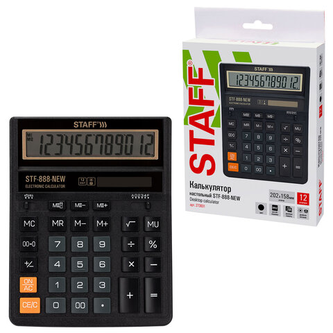 Калькулятор настольный STAFF STF-888-New (202x158 мм), 12 разрядов, двойное питание, черный, 273831 - фото 7