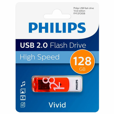Флеш-диск 128 GB PHILIPS VIVID, разъем USB 2.0, желтый, FM12FD05B/97 - фото 3