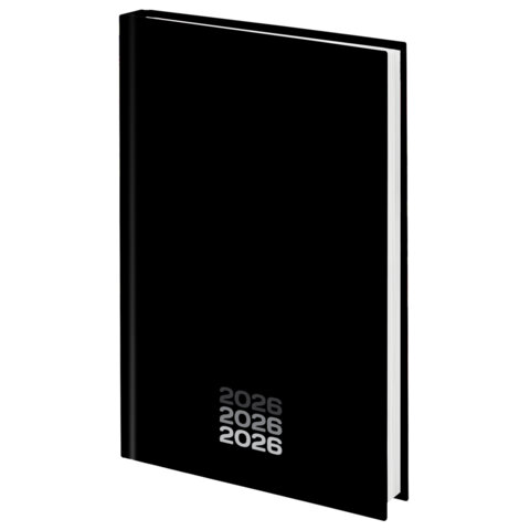 Ежедневник датированный 2026 145х215 мм, А5, STAFF, ламинированная обложка, "Black style", 117325 - фото 1