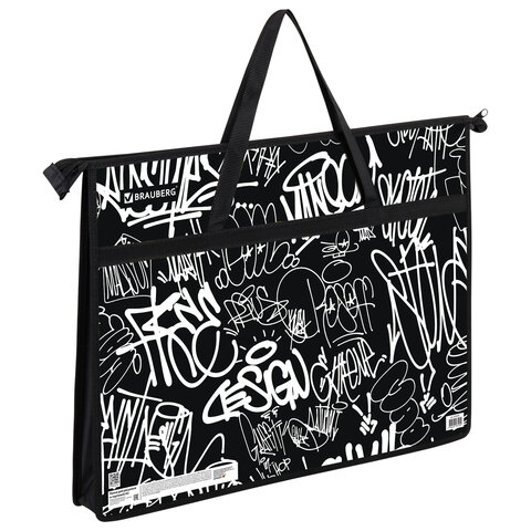 Папка для рисунков и чертежей с ручками BRAUBERG А3, пластик, молния сверху, "Graffiti", 272233 - фото 1