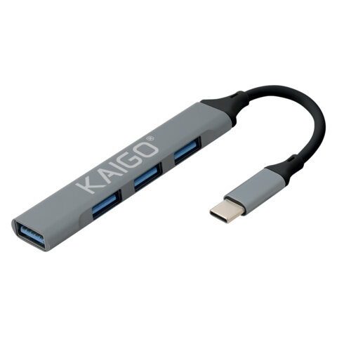 Хаб-разветвлитель KG-088A, Type-C 3.2, высокоскоростной, 4 в 1, 1 х USB-A 3.2, 3 x USB-A 2.0, 60 мм, серый, KAIGO (КАЙГО), 355063 - фото 1