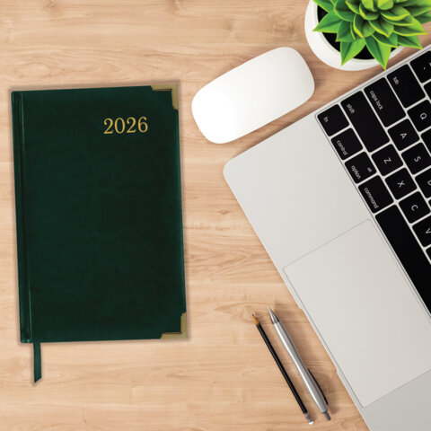 Ежедневник датированный 2026 А5 138x213мм BRAUBERG Senator, под кожу, зеленый, 117092 - фото 5