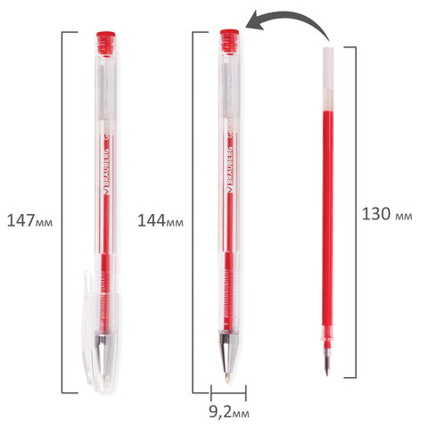 Ручка гелевая BRAUBERG "Jet", КРАСНАЯ, корпус прозрачный, узел 0,5 мм, линия письма 0,35 мм, 141020 - фото 8
