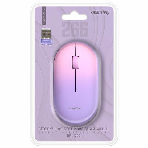 Мышь беспроводная бесшумная SMARTBUY 266AG-V, USB, 2 кнопки + 1 колесо, оптическая, фиолетовая, SBM-266AG-V - фото 3