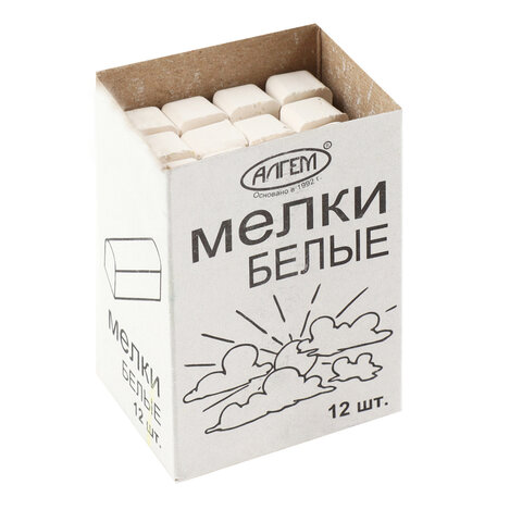 Мел белый квадратный 12 штук, АЛГЕМ, картонная упаковка, НМБ-12 - фото 2