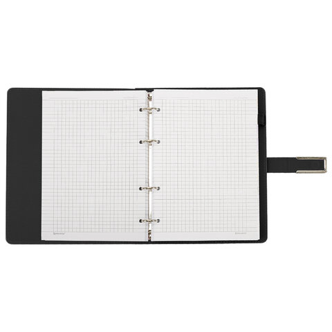 Тетрадь на кольцах А5, 180х220 мм, 120 л., под кожу soft-touch, застежка, BRAUBERG SHADE, черный, 405246 - фото 5