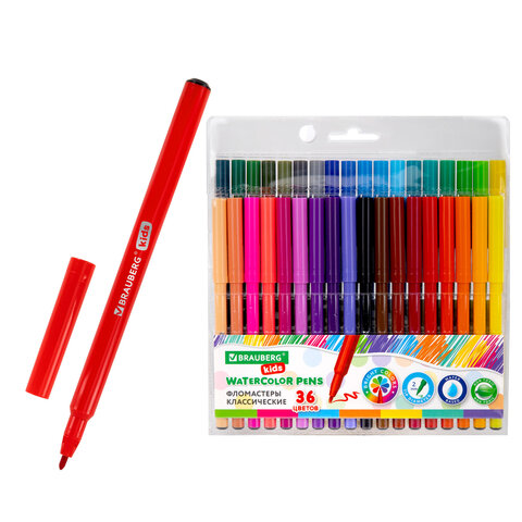 Фломастеры BRAUBERG KIDS КЛАССИЧЕСКИЕ 36 цветов, вентилируемый колпачок, ПВХ-упаковка, 152603 - фото 1