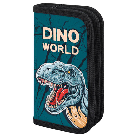 Пенал ПИФАГОР, 2 отделения, ламинированный картон, 19х11 см, "Dino world", 272249 - фото 1