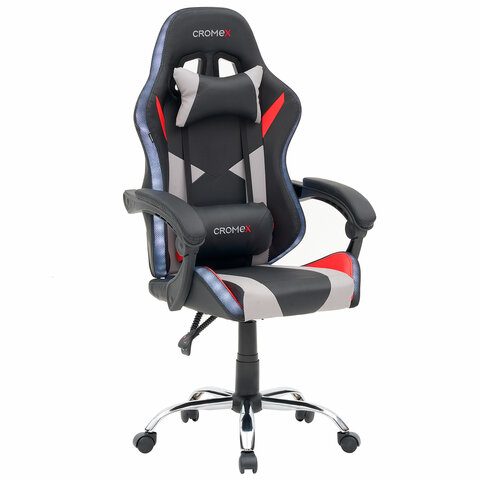 Кресло компьютерное CROMEX (КРОМЕКС) "Quantum GM-155 RGB", подсветка, две подушки, экокожа, черное/красное/серое, 532955 - фото 21