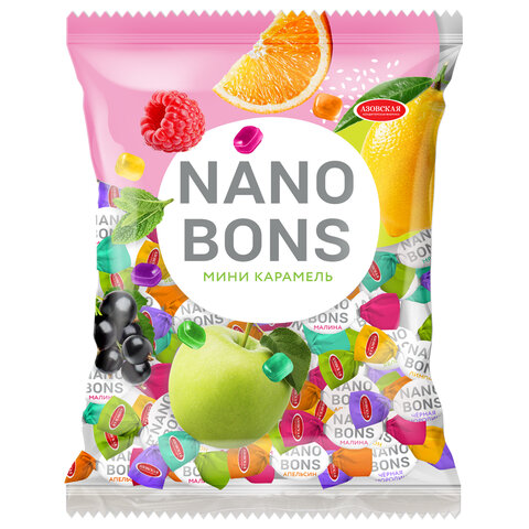 Карамель леденцовая АЗОВСКАЯ "Nanobons" ассорти (малина, яблоко, мята, лимон), 1000 г, М270 - фото 1