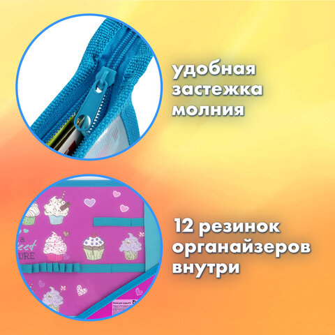Папка для труда BRAUBERG А4, 2 отделения, пластик, молния сверху, органайзер, "Cup Cakes", 229134 - фото 12