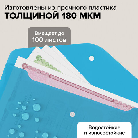 Папка-конверт с кнопкой А4, КОМПЛЕКТ 5 шт., яркие неоновые цвета ассорти, BRAUBERG "NEON", 272872 - фото 14