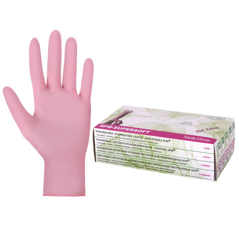 Перчатки нитриловые смотровые SFM Supersoft PINK, Германия, 100 пар (200 шт.), размер S (малый), розовые - фото 1