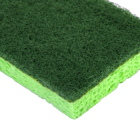 Губки для посуды 110х70х20 мм, ЦЕЛЛЮЛОЗНЫЕ + АБРАЗИВ, КОМПЛЕКТ 2 штуки, зеленые/зеленый абразив, LAIMA, 700258 - фото 6