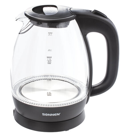 Чайник SONNEN KT-1786, 1,7 л, 2200 Вт, закрытый нагревательный элемент, стекло, 453422 - фото 1