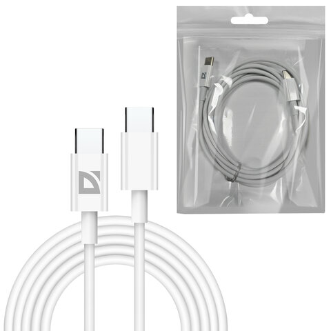 Кабель USB Type-C-Type-C, 30 Вт, белый, 2 м, DEFENDER F182, 87537 - фото 1