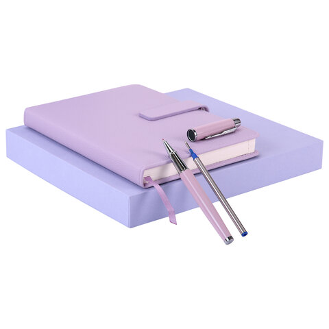 Ежедневник в подарочном наборе 5 в 1, А5, 145x212 мм, BRAUBERG "President", под кожу, 160 листов, сиреневый, 116853 - фото 4