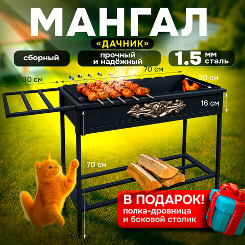Мангал сборный, размер 700х300х700 мм, "ДАЧНИК", сталь 1,5 мм, термостойкий, 701761 - фото 4