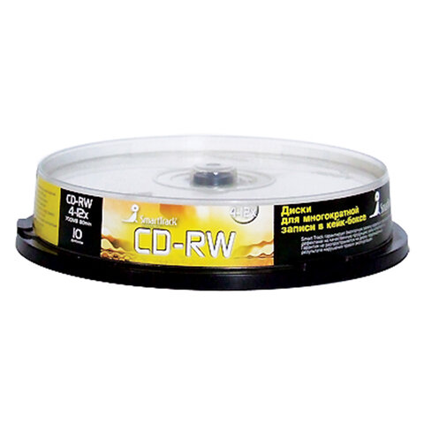 Диски CD-RW SMARTTRACK, 700 Мб 4-12x Cake Box (упаковка на шпиле), КОМПЛЕКТ 10 шт., ST000198 - фото 1