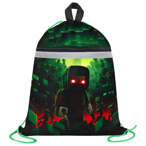 Мешок для обуви BRAUBERG, с петлей, светоотражающая полоса, 2 отделения, 46х36 см, Night warrior, 272396 - фото 1