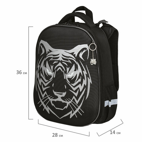 Ранец BRAUBERG SHINY, 2 отделения, с брелком, "Tiger", СВЕТЯЩИЙСЯ РИСУНОК, 38х28х14 см, 270698 - фото 12