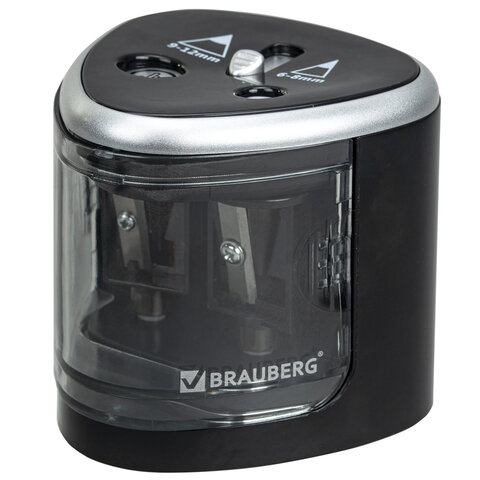 Точилка электрическая BRAUBERG DUAL (для 2 диаметров карандашей!), 4 батарейки АА, черная, 270581 - фото 1