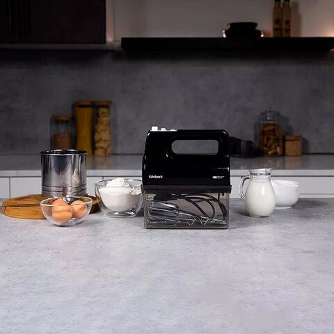 Миксер TIMBERK T-HM40S50, 700 Вт, 5 скоростей, 2 венчика, 2 крюка для теста, контейнер, черный - фото 18
