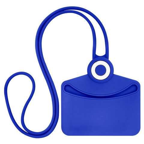 Бейдж горизонтальный для пропуска и ID-карт, СИЛИКОНОВЫЙ, 54х85 мм, шнурок 42 см, синий, BRAUBERG, 238906 - фото 3