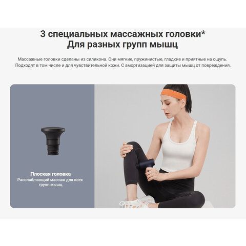 Массажный пистолет XIAOMI Massage Gun Mini, перкуссионный, 3 режима, 3 насадки, до 2500 об/мин, синий, BHR6083GL - фото 9