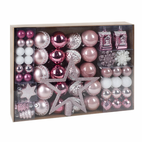 Шары новогодние ёлочные "Elegant Pink" 77 предметов, розовый/белый, ЗОЛОТАЯ СКАЗКА, 591715 - фото 1