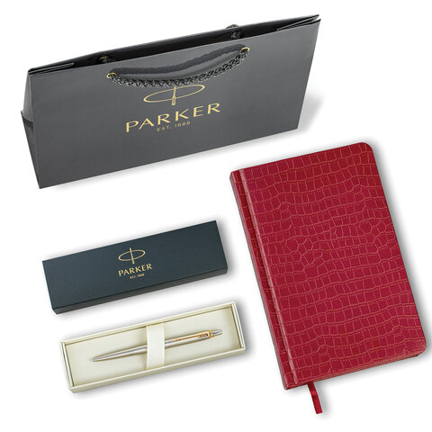Ручка шариковая PARKER "Jotter Core Stainless Steel GT", ежедневник А5 красный, пакет, 880888 - фото 1