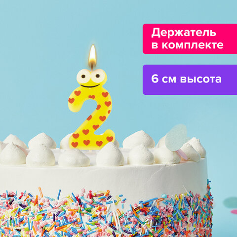 Свеча-цифра для торта "2" "С глазками", 6 см, ЗОЛОТАЯ СКАЗКА, с держателем, в блистере, 591405 - фото 6