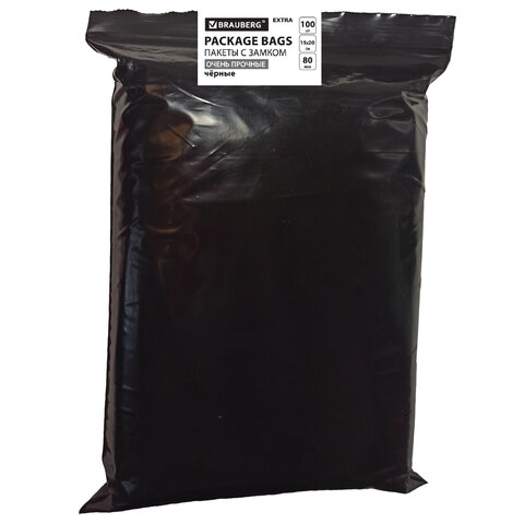 Пакеты ZIP-LOCK ОЧЕНЬ ПРОЧНЫЕ, комплект 100 шт., 150x200 мм, ПВД, 80 мкм, ЧЁРНЫЕ, BRAUBERG, 608930 - фото 1