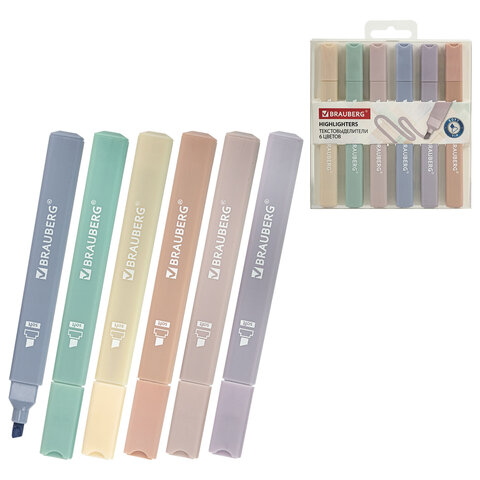 Набор текстовыделителей 6 ЦВЕТОВ МОРАНДИ, BRAUBERG "Morandi", линия 1-5 мм, 152516 - фото 1